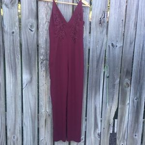 Leith Burgundy Wine Embroidered Jumpsuit Sz XS New